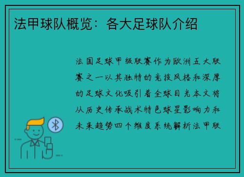 法甲球队概览：各大足球队介绍