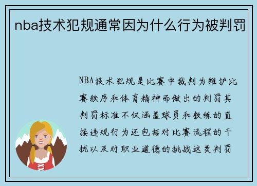 nba技术犯规通常因为什么行为被判罚