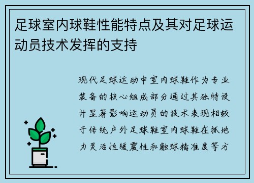 足球室内球鞋性能特点及其对足球运动员技术发挥的支持
